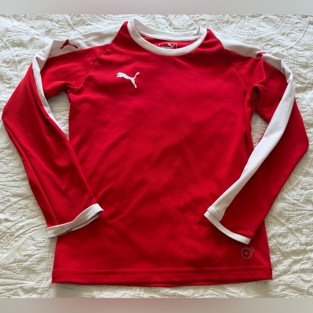 Puma Kids Athletic White Stripe Long Sleeve Tee, Size M (Age 9-10)